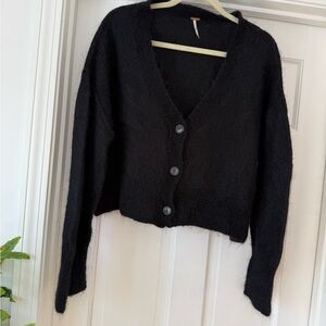 Free People Black Fuzzy Cardigan Sweater medium